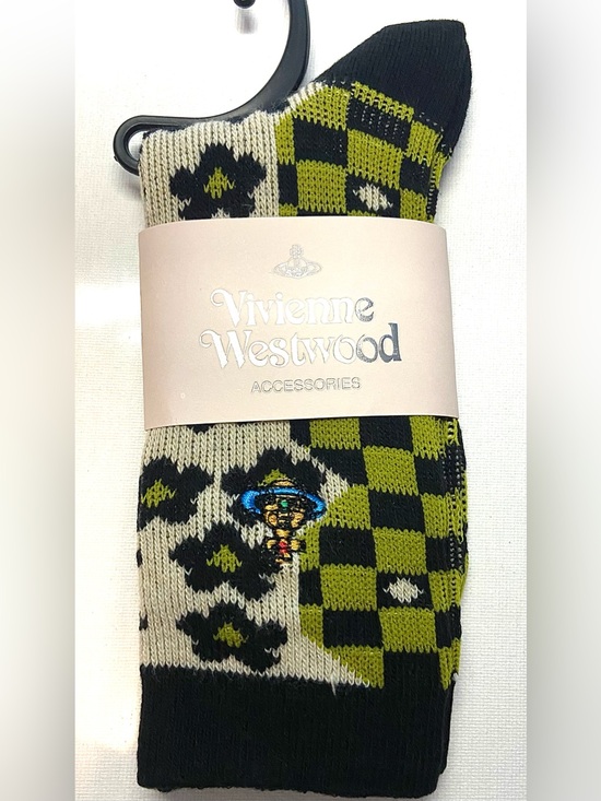 Vivienne Westwood Other - Vivienne Westwood Black & Olive Green Patterned Crew Socks